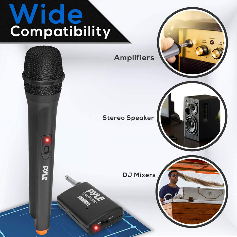 [AUSTRALIA] - Portable VHF Wireless Microphone System - Professional Battery Operated Handheld Dynamic Unidirectional Cordless Microphone Transmitter Set W/Adapter Receiver, for PA Karaoke DJ Party - Pyle PDWM91 