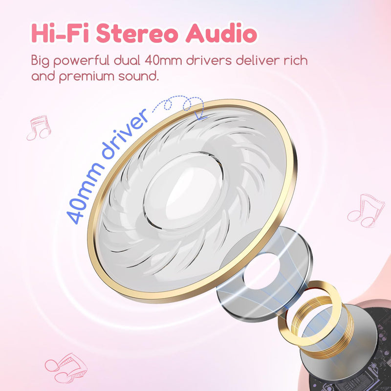[AUSTRALIA] - Kids Bluetooth Headphones, EarFun K2 Kids Headphones with Volume Limited, 40H Playtime, Bluetooth 5.0 Headphones with Mic, Stereo Sound, Foldable Over-Ear Headphones for Kids/School/Travel/Tablet Pink 