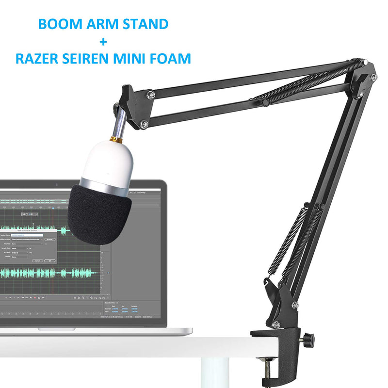 Razer Seiren Mini Boom Arm Stand with Pop Filter - Mic Stand with Foam Cover Windscreen Suitable for Razer Seiren Mini Streaming Microphone by YOUSHARES