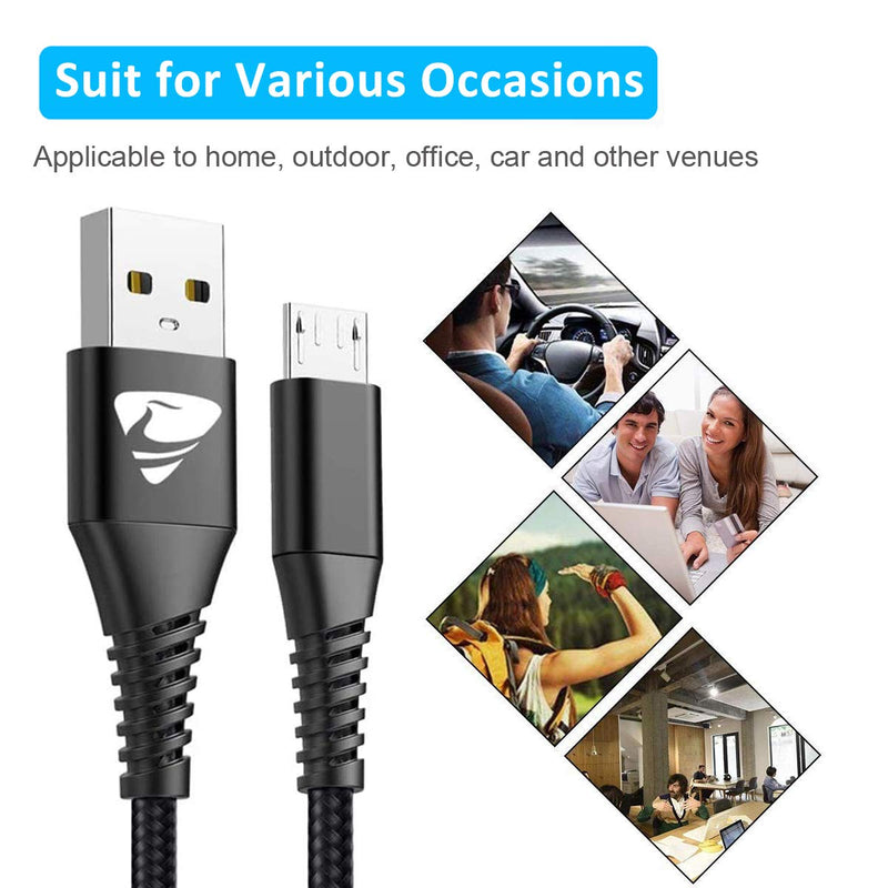 Micro USB Cable Aioneus Fast Charging Cord Android 6FT 2Pack Charger Cable Nylon Android Phone Charger Cord for Samsung Galaxy S7 Edge S6 S5 J7 J7V J5 J3 J3V Note 5, LG G4 G3, Moto G4, Tablet, PS4 6 feet