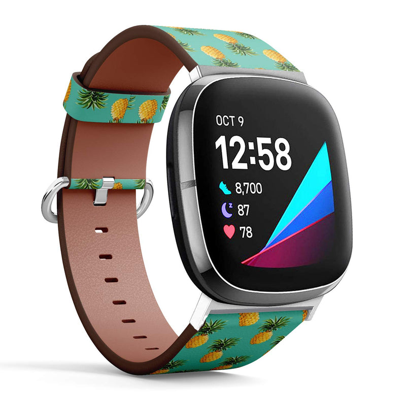 MysticBand Replacement Leather Band Compatible with Fitbit Versa 3 and Fitbit Sense, Wristband Bracelet Accessory - Tropical Pineapples