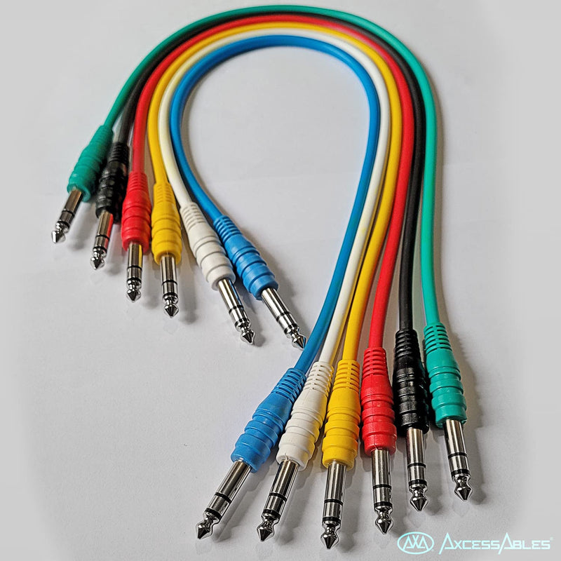 AxcessAbles 1/4 (6.35mm) TRS to 1/4 (6.35mm) TRS Multi-Color Balanced Stereo Patch Cables 6-Pack Outboard Gear & Patchbay Studio Cables External Effects Digital Analog Effects (1.5ft) 1/4 TRS to 1/4 TRS (1.5ft)
