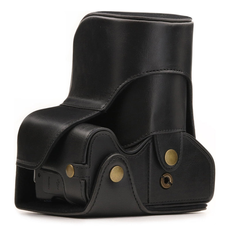 MegaGear Ever Ready Leather Camera Case Compatible with Canon EOS Rebel SL3, Kiss X10, Rebel SL2, Kiss X9 18-55mm Lens Black
