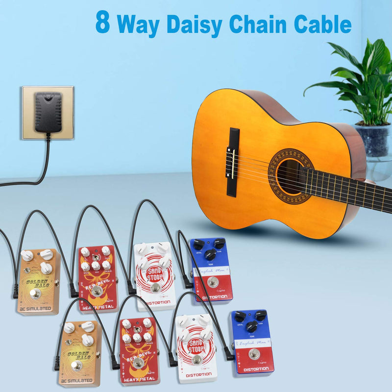 8 Ways Daisy Chain Power Cable DC for Guitar Pedal Power Supply Adapter, Splitter Cord with Right Angle Plug for Effect Pedals, P8