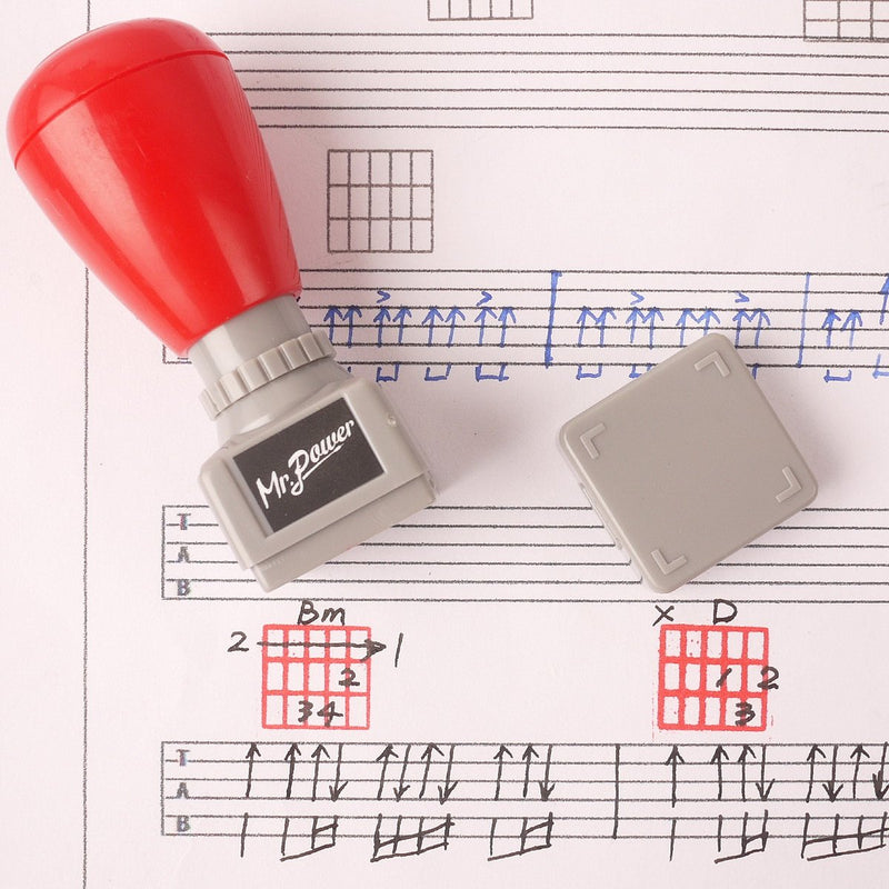 Mr.Power Guitar Chord Stamp Black Ink(3 Frets)/Ukulele(5 fret) DIY Mini Rubber Stamp(Red Ink) red