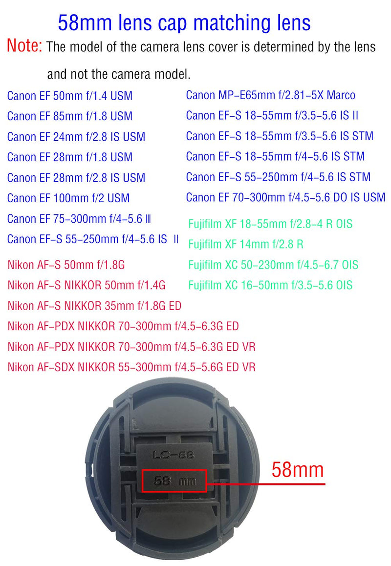 58mm Snap-On Lens Cap Compatible for Canon EF 50mm f/1.4 USM EF 85mm f/1.8 USM Nikon AF-S 50mm f/1.8G AF-S Nikkor 50mm f/1.4G,[3 Pack] Protection Cover for Fujifilm Olympus 58mm Threaded Lenses