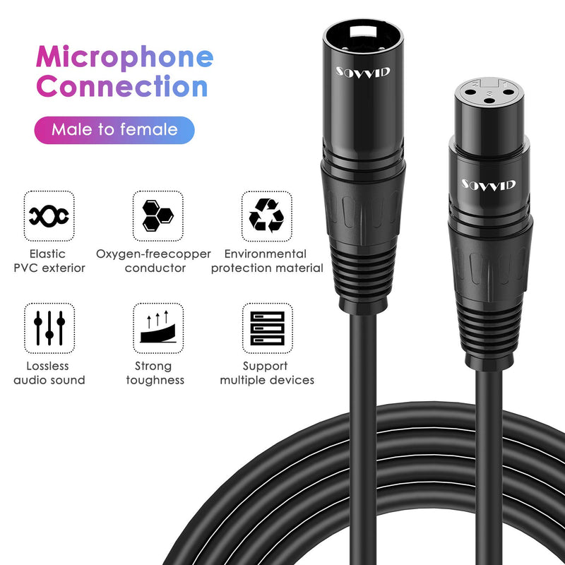 XLR Male to Female Cable - Sovvid Premium Balanced Microphone Lead XLR Male to Female Cables, Extension Mic Cable Cord for PA Systems, Mixers, Studio Recorders, Speakers, and Playing Live (25FT) 25FT