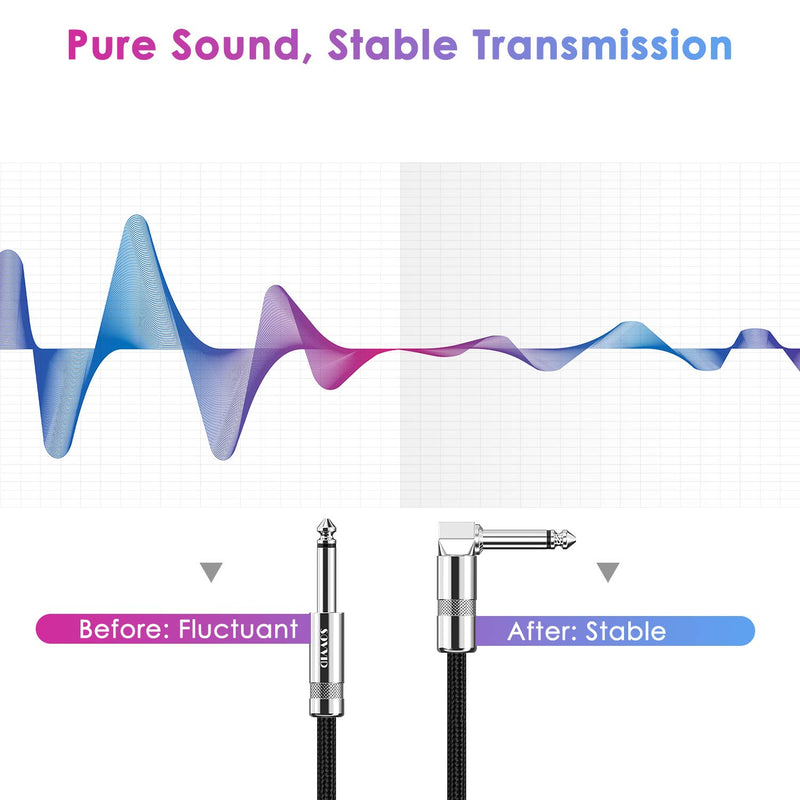 Guitar Cable 10ft, Sovvid Professional Instrument Cable Electric Guitar AMP Cord, 1/4inch TS Cable for Guitar Bass Mandolin Keyboard and Pro Audio (Right Angle 10FT, Black)