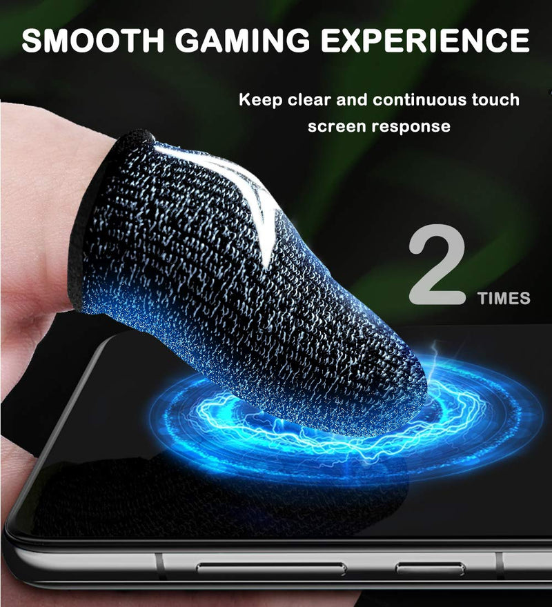 Gaming Finger Sleeves for Mobile Gaming, 0.3mm Silver Fiber, Smooth Operation, Anti-Sweat, Extremely Thin, Nuozme Finger Sleeves Compatible with Mobile Phone Tablet Devices, 8 PCS (Black) Black