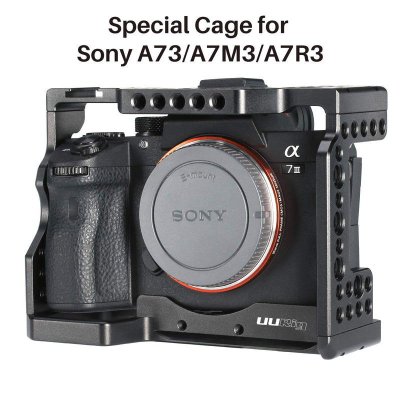 UURig C-A73 A7 III Camera Cage for Sony A7 Series A7R III/A7 III, Top Cold Shoe Microphone Light Mount/Arri Hole Extension, Stable Vlogging Video Cage with Arca Swiss Quick Release Plate