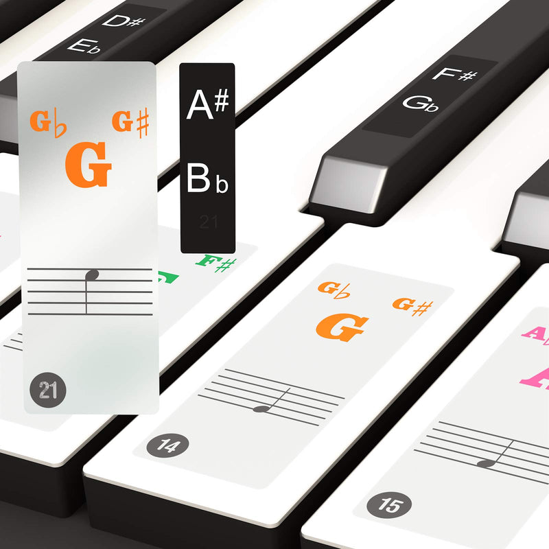 Piano Stickers for Keys，Colorful Piano keyboard Stickers for 88/61/54/49 Keys, Transparent & Removable with Double Layer Coating, Helpful for the Beginners of All Ages