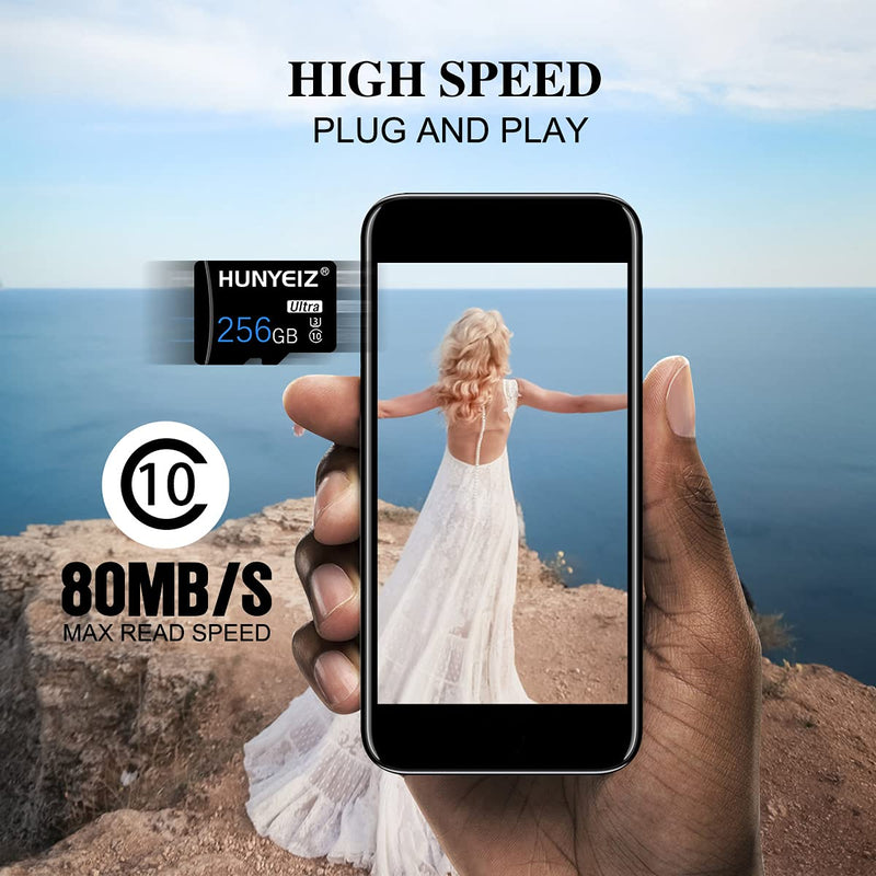 256GB Micro SD Card High Speed Class 10 with SD Adapter Memory Cards for Smartphone and Compatible Devices