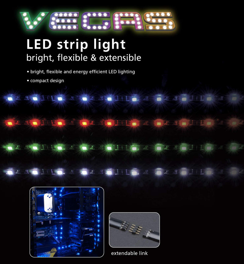 Akasa Vegas | LED Strip Light | Extendable LED Strip Light | 60cm | White | For PC Case Lighting, Computer Case DIY Lighting | AK-LD02-05WH