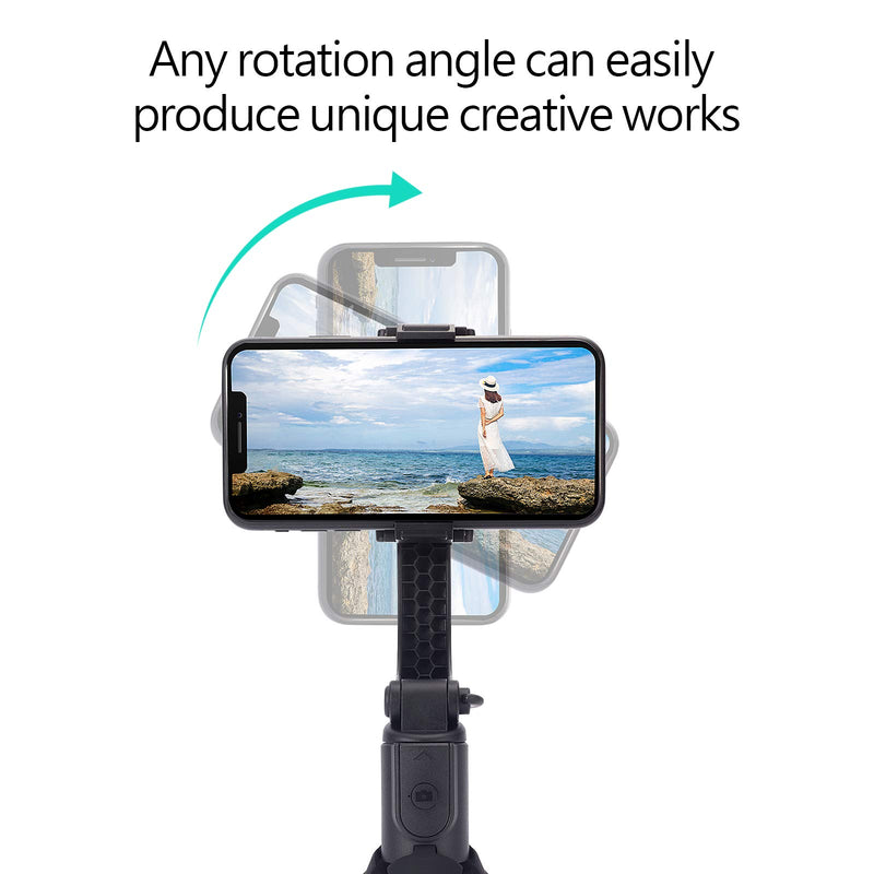 Gimbal Stabilizer for Smartphone, Sahiyeah Lightweight Foldable Phone Gimbal with Extendable Bluetooth Selfie Stick and Tripod, 360°Automatic Rotation Auto Balance 1-Axis Gimbal for iPhone/Android Black