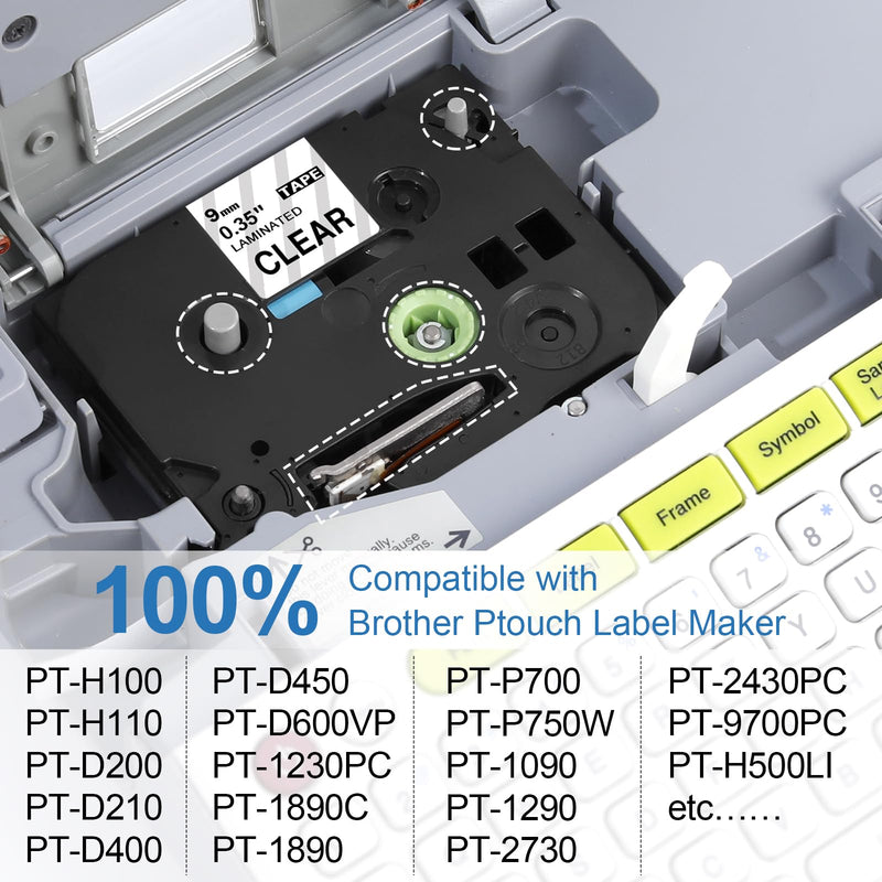 Labelife Ptouch TZe-121 Compatible with Brother TZe TZ Tape 9mm 0.35 Laminated Clear TZe121 TZ-121 Label Maker Tape for Brother P Touch PTD210 PTD220 PTD400 PTD600 PTH110 PT-P710BT, 4-Pack 9mm 0.35''