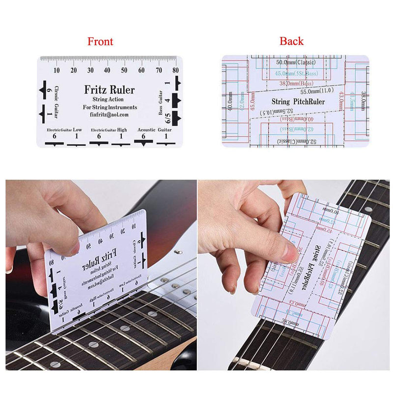 Guitar Bass Luthier Tool with 9Pcs Understring Radius Gauge, 32 Blades Steel Feeler Gauge, String Action Gauge Ruler, 2 Fingerboard Guard Protectors, 2 Grinding Stones