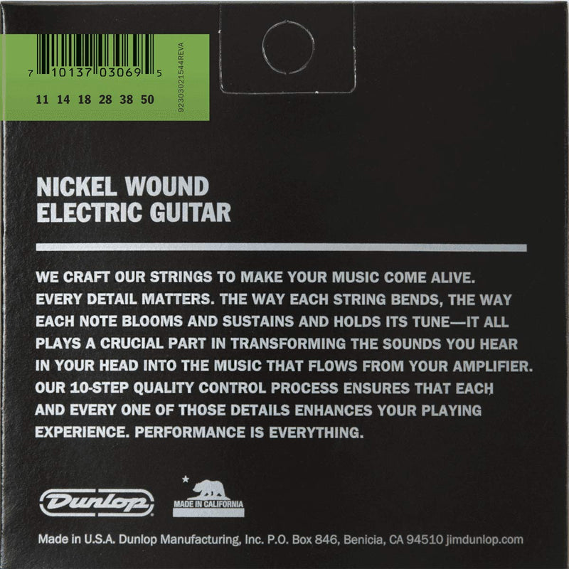 Dunlop DEN1150 Nickel Wound Electric Guitar Strings, Medium/Heavy, .011–.050, 6 Strings/Set