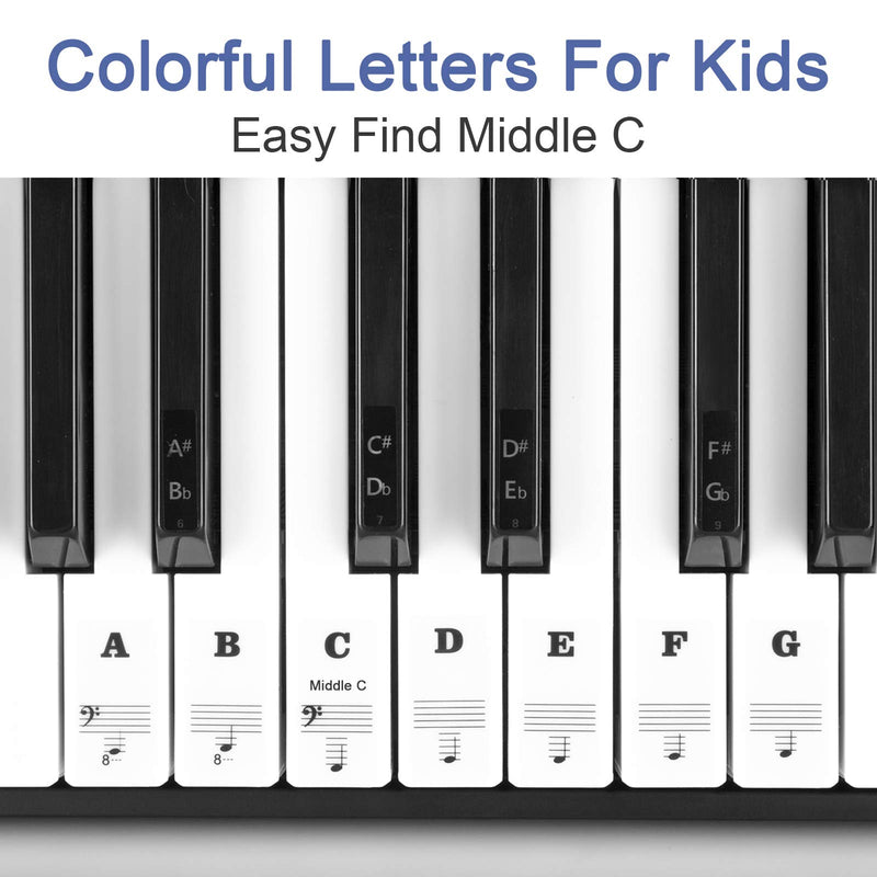 Piano Keyboard Sticker for 88/61/54/49/37 Key, Beginner Music Note Transparent Removable Letter Stickers for Kids Learning Piano (Black) Black