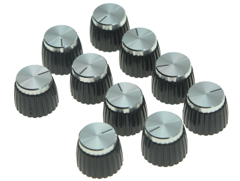 KAISH 10pcs Guitar AMP Amplifier Push on fit Knobs Black with Silver Aluminum Cap Top for Marshall Amplifiers with 6mm diameter Pots Black with Silver Cap