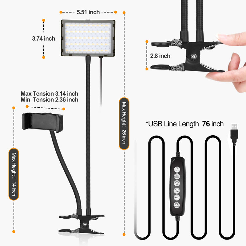 Emart Clip on RGB LED Video Light with Phone Holder Flexible Arms | Video Conference Lighting | Webcam Light for Zoom Meetings | Broadcasting and Live Streaming Lighting Kit for iPhone Laptop Computer 22.3'' Flexible Arm