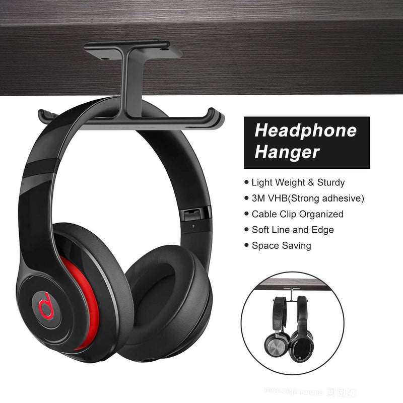 Headphone Hanger Aluminum Headset Holder, Link Dream Gaming Headset Headphone Hook Holder Hanger Mount Under Desk with Cable Organizer for All Headphones