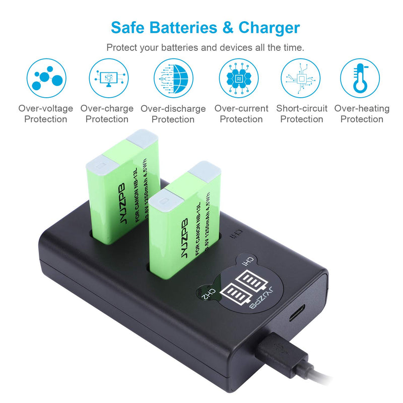 Upgraded JYJZPB NB-13L Replacement Battery (2 Pack) and USB Charger for Canon PowerShot SX720 HS, SX730 HS, SX740 HS, SX620 HS, G1 X Mark III, G5 X, G7 X, G7 X Mark II, G9 X, G9 X Mark II Cameras