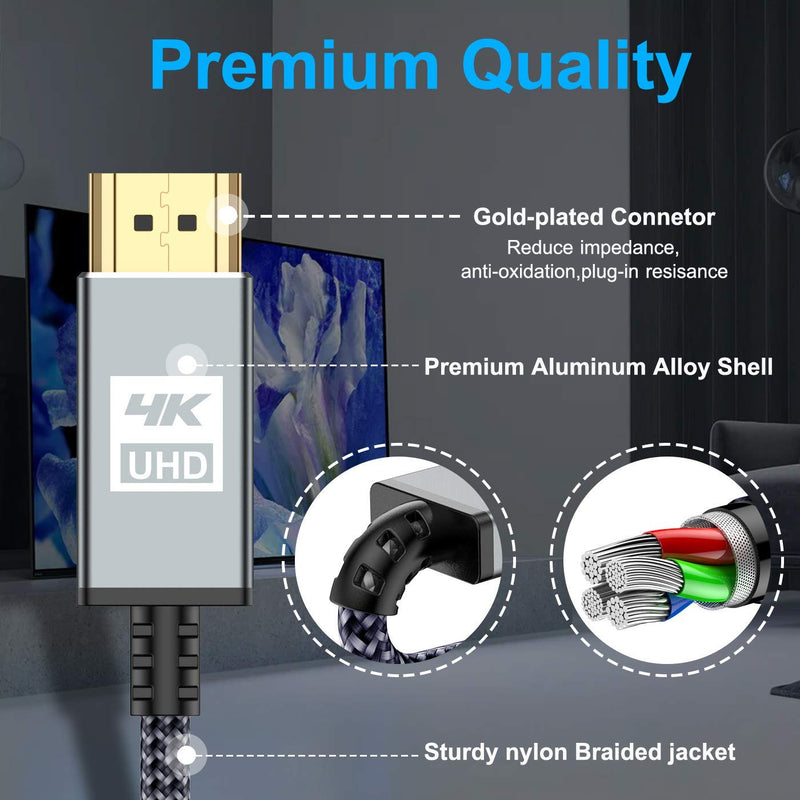 4K HDMI Cable 50ft,Sweguard HDMI 2.0 Cable High Speed 18Gbps Gold Plated Nylon Braid HDMI Cord Supports 4K@60Hz,2K@144Hz,3D,HDR,UHD 2160P,1440P,1080P,HDCP 2.2,ARC for Apple TV,Fire TV,PS4,PS3,PC-Grey grey