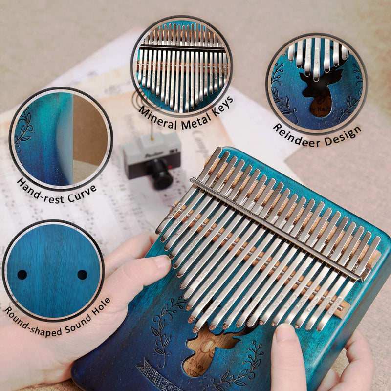 Kalimba 21 Keys with Exquisite Gift Box, Portable Mbira Finger Piano w/Protective Case,Thumb Piano w/Study Instruction and Tune Hammer,Gift for Kids Adult Beginners Professional Blue