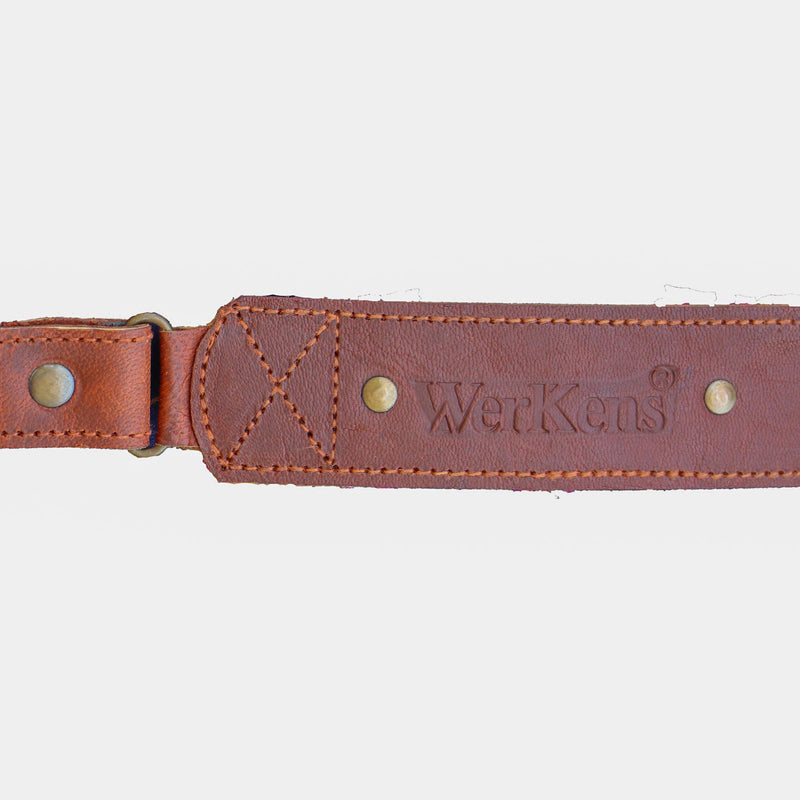 WerKens Genuine Leather Ukulele Strap Adjustable Mandolin Straps Belt, Soft Feel with Brass Studs Comfortable Grip Slim Design - Brown - 1.40" inch Wide