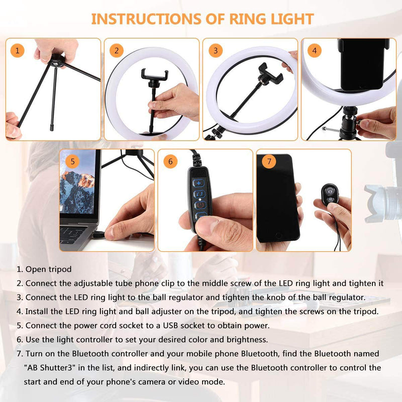 Ring Light,EAAERR 10" LED Selfie Lights with Tripod Stand & Cell Phone Holder for Live Stream/Makeup,Wireless Remote Led Camera Ringlight for YouTube Video/Photography