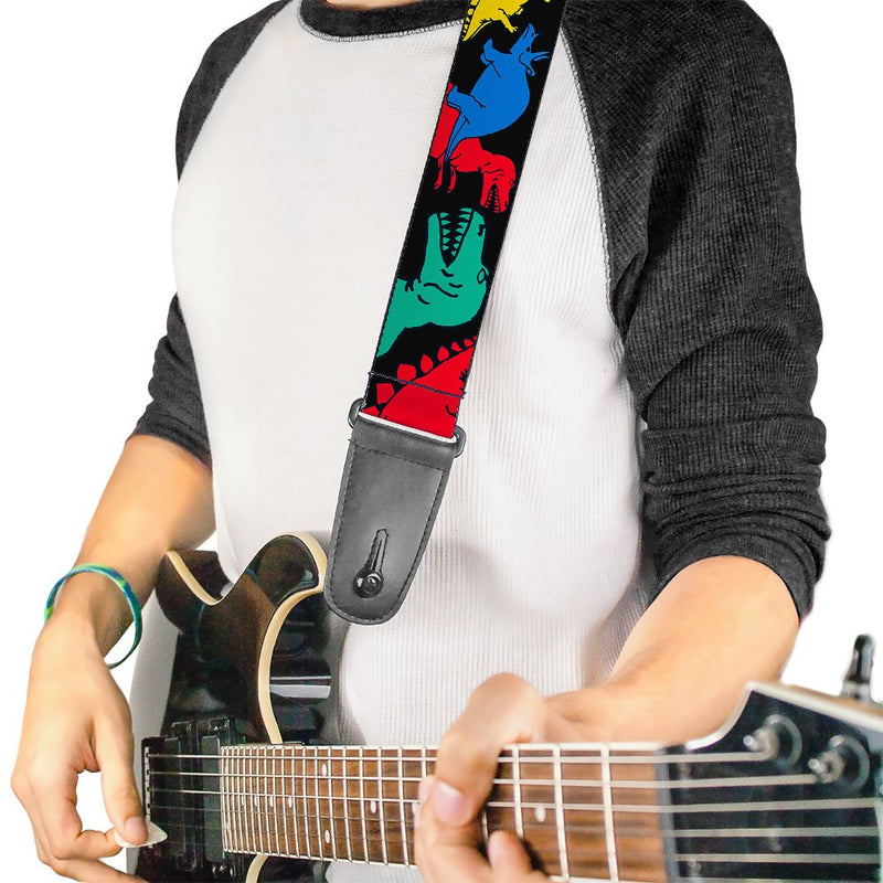 Guitar Strap Dinosaurs Black Multi Color 2 Inches Wide