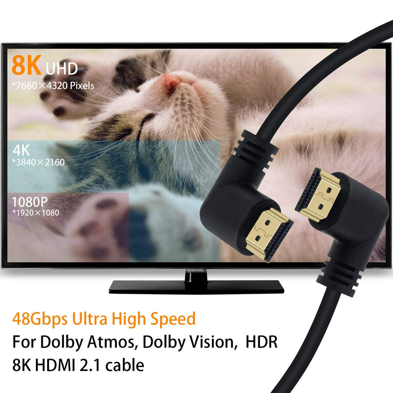 Poyiccot 8K HDMI 2.1 Cable 3.3feet/1M，8K HDMI 48gbps 90 Degree Left Angle HDMI Male to Left Angle HDMI 2.1 Cable with 8K 60Hz Video and 3D HDR for TV/Xbox /PS4 /PS5 8K HDMI Cable M/M Left-Left