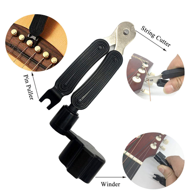 Guitar String Cutter, Winder, Pin Puller Clippers, Bridge Pin Peg Puller, Winder, All-in-1 Restringing Tool with 12 Piece Acoustic Bridge Pins (Black & Ivory)
