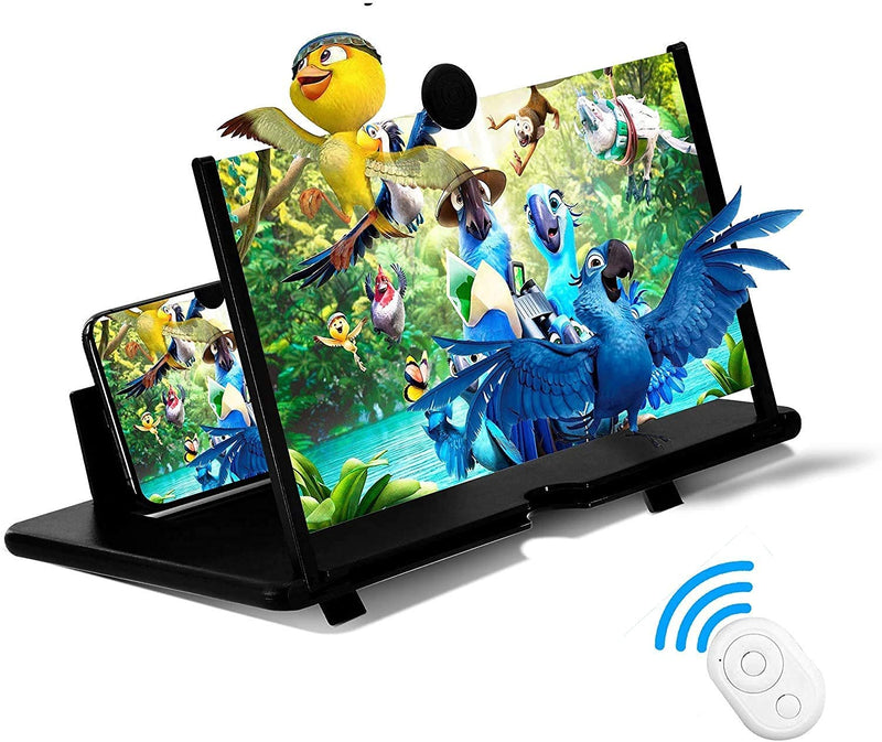 12'' Screen Magnifier For Cell Phone|Mobile Phone Magnifying Projector Screen With Stand.3D Portable Universal Screen Amplifier For Video And Gaming | Screen Magnifying Phone Mount For All Smartphones Black