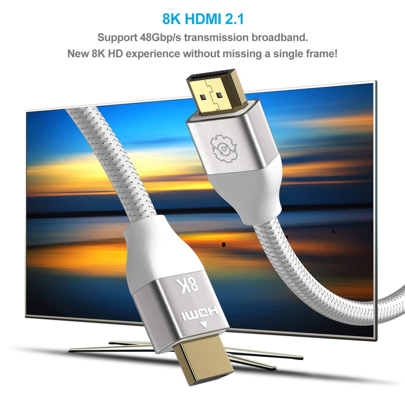 HDMI Cable 2.1 8K 48Gbps High Speed 10 Foot Compatible with PS5, Xbox Series X, PS4/PS3/Xbox Series S/One X/Apple TV/Samsung QLED 8K Sony Z8H/Z9G 4K@120Hz,HDR,Dolby Vision, Dolby Atmos OLED (Silver) Silver