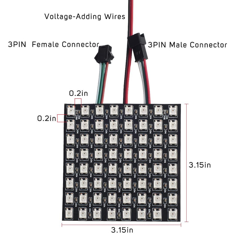 [AUSTRALIA] - BTF-LIGHTING WS2812B ECO RGB Alloy Wires 5050SMD Individual Addressable 8X8 256 Pixels LED Matrix Panel Flexible FPCB Full Color Works with K-1000C,SP107E,etc Controllers Image Video Text Display DC5V 8X8 64 Pixels 