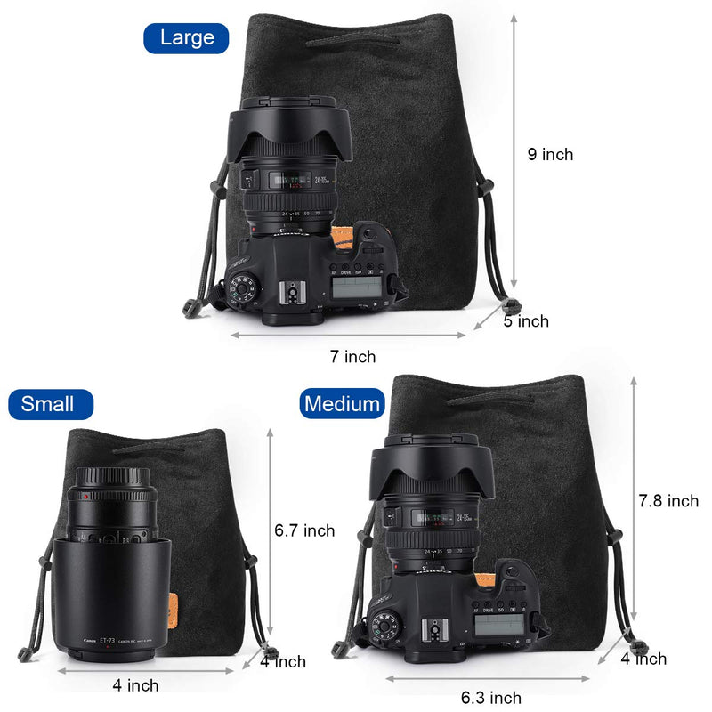 S-ZONE Soft Camera Bag DSLR Insert Handbag Drawstring Lens Case Compatible with Canon Nikon Sony Large Black