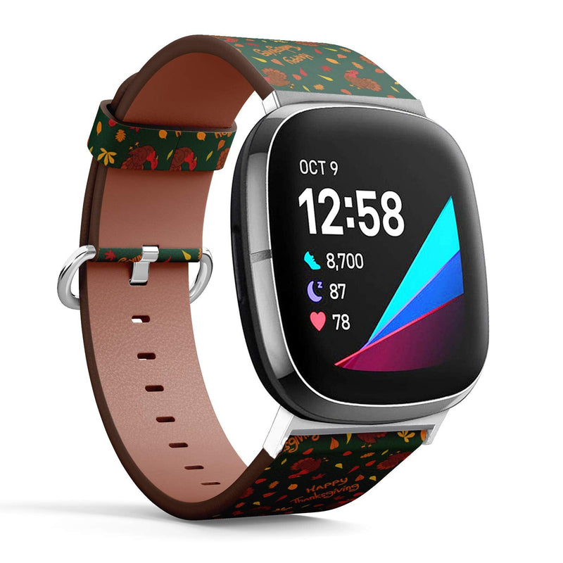 SMODDIX Replacement Band Compatible with Fitbit Sense/Fitbit Versa 3, Leather Strap Wristband Bracelet (Turkey Autumn)