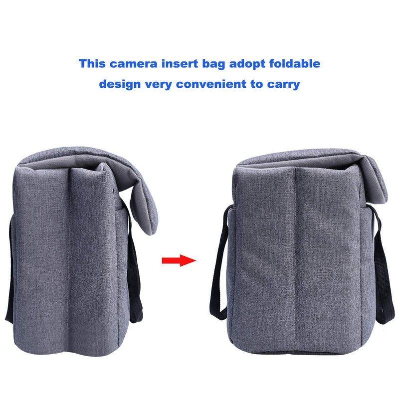 BOMKEE Camera Inserts Protective Bag Padded Insert Camer Cube Water Resistant DSLR SLR Case Foldable Liner for Sony,Canon,Nikon,Olympus Camera Lens Accessories Grey