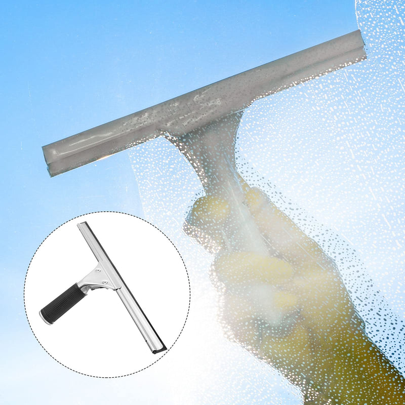 MECCANIXITY Shower Squeegee Stainless Steel Window Cleaning Tool with Replacement Rubber for Shower Glass Door, Bathroom Mirror, Marble Wall, 16 Inch, Black