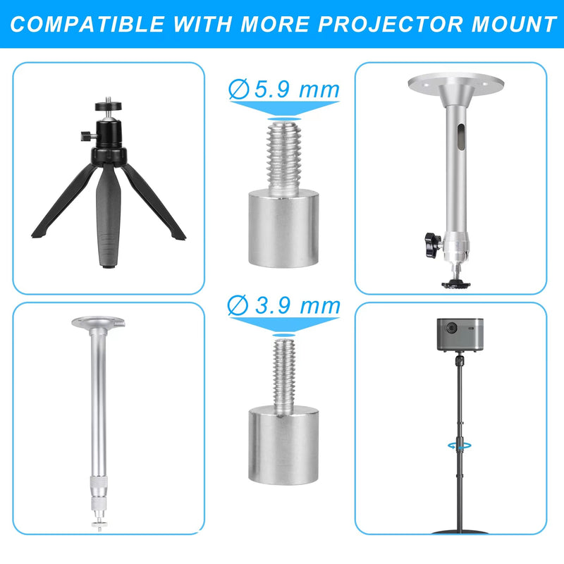 YiePhiot Mini Projector Mount Screw Thread Adapters Converters Female 6.35 mm to Male 3.9mm or 5.9 mm Screws Adapter Fit for Most Projector Mount Camera Tripod Stand (2Pcs)