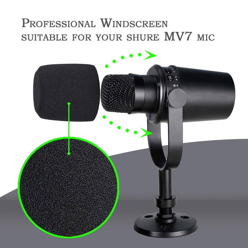 YOUSHARES MV7 Mic Stand with Pop Filter - Mic Boom Arm with Windscreen Foam Cover Compatible with Shure MV7 Microphone