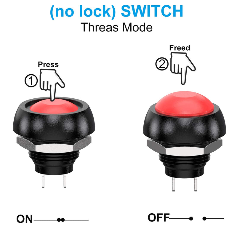 DIYhz Waterproof Momentary Push Button Switch 12MM Normal Open(NO) Mini Micro Switch ON-Off 125V 3A 14PCS(7 Colors)