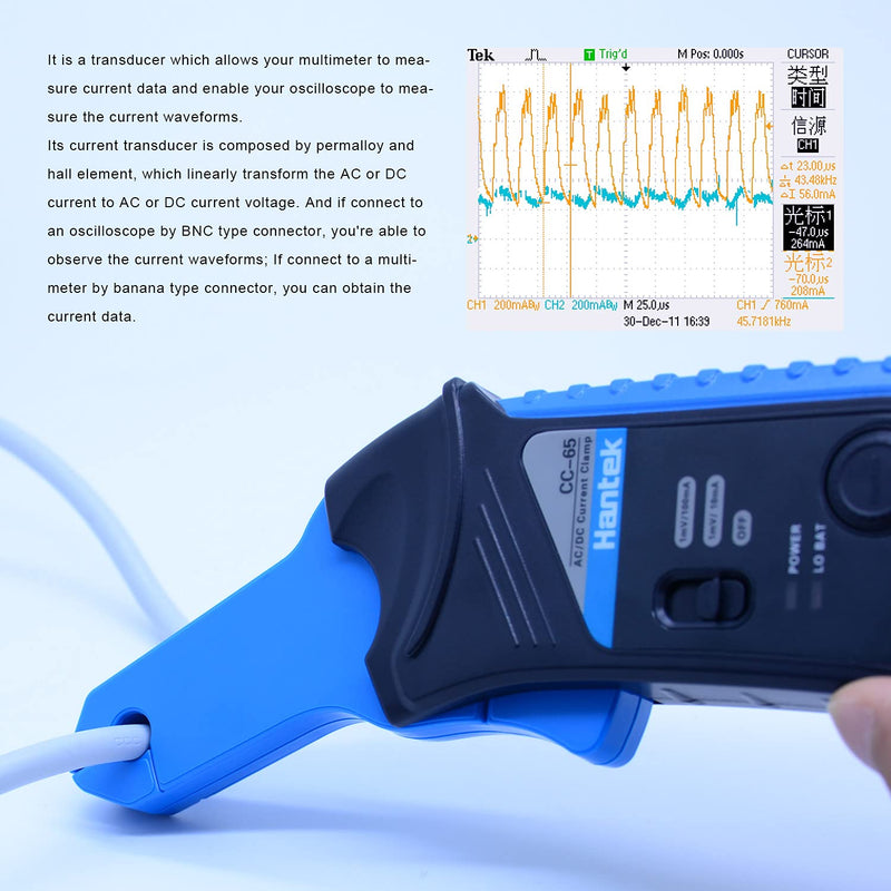 [AUSTRALIA] - Hantek AC/DC Current Clamp for oscilloscope 20KHz Bandwidth 1mV/10mA 65A with BNC Plug (CC-65) 