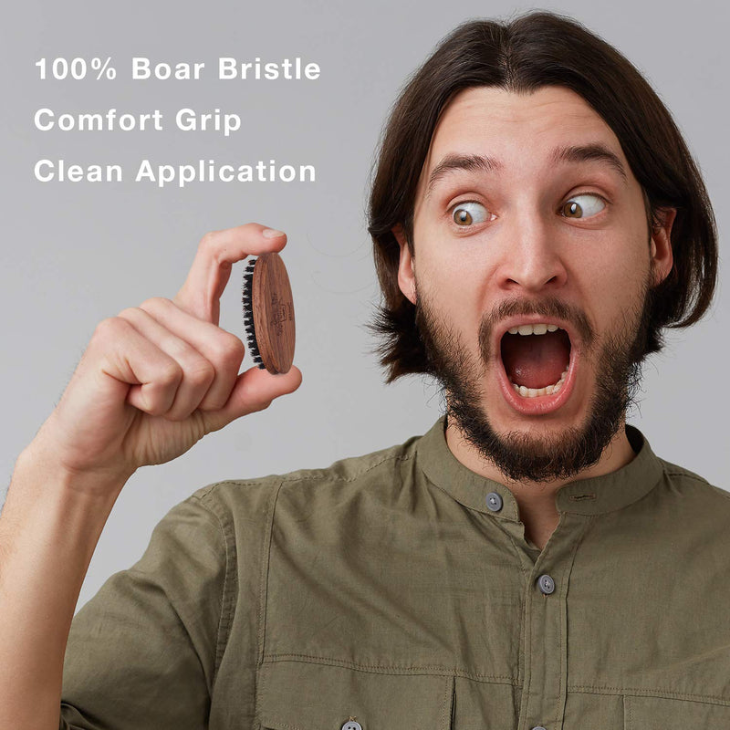 BFWood Pocket Beard Brush - Medium Firmness Natural Boar Bristle Mustache & Travel friendly Mini beard brush