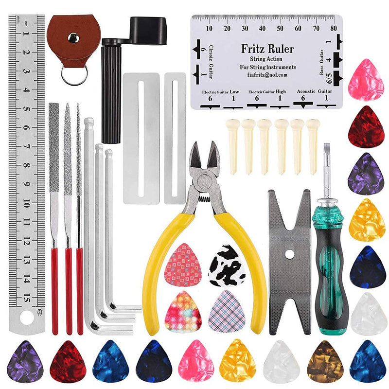 45Pcs Guitar Repairing Maintenance Tool Kit with Carry Bag, For Guitar Ukulele Bass Mandolin Banjo, Cleaning Maintenance Accessories Set, Perfect Gift for Music or String Instrument Enthusiast