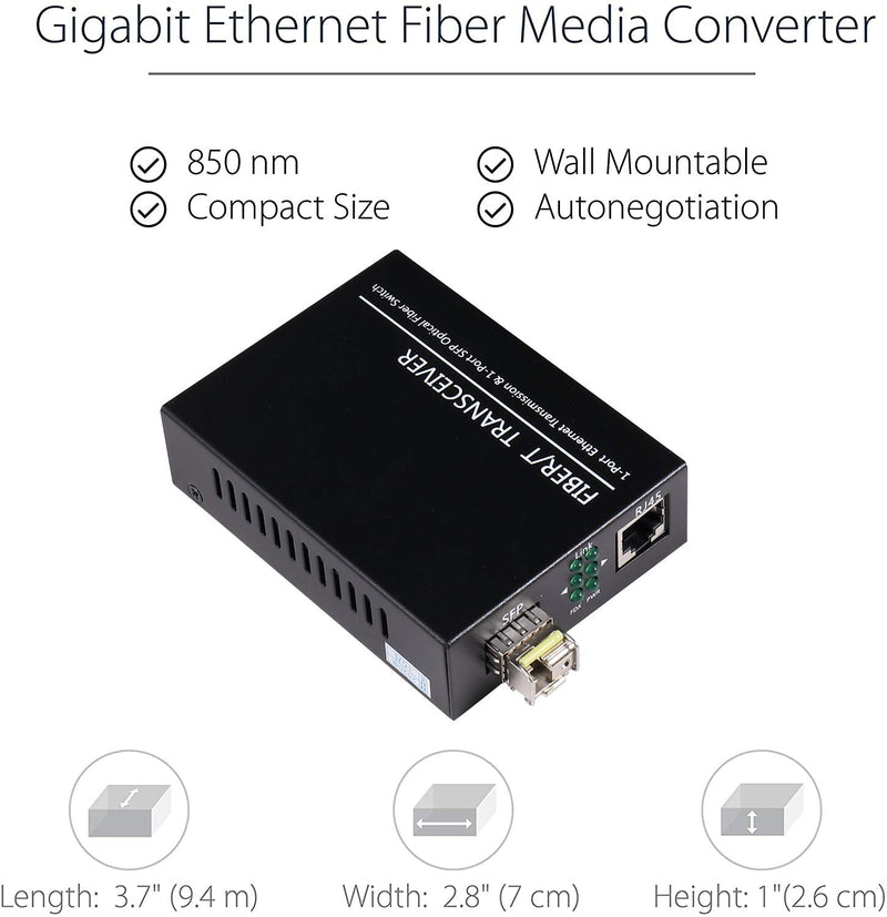 A Pair of 1.25G/s Bidi Gigabit Single-Mode Fiber Ethernet Media Converter with 2PCS Bidi SFP LC Transceiver Module Included, 10/100/1000Base-Tx to 1000Base-SX SMF RJ45 to SFP Slot up to 30KM Include SingleMode LC Single Core Port