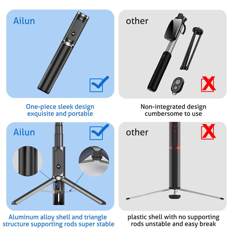 Ailun Selfie Stick Tripod,Extendable Aluminum,3 in 1,Bluetooth Wireless Remote and 360 Rotation Stand for iPhone 14/13/12/11/11 Pro/XS Max/XS/XR/X/8/7,and More Smartphones