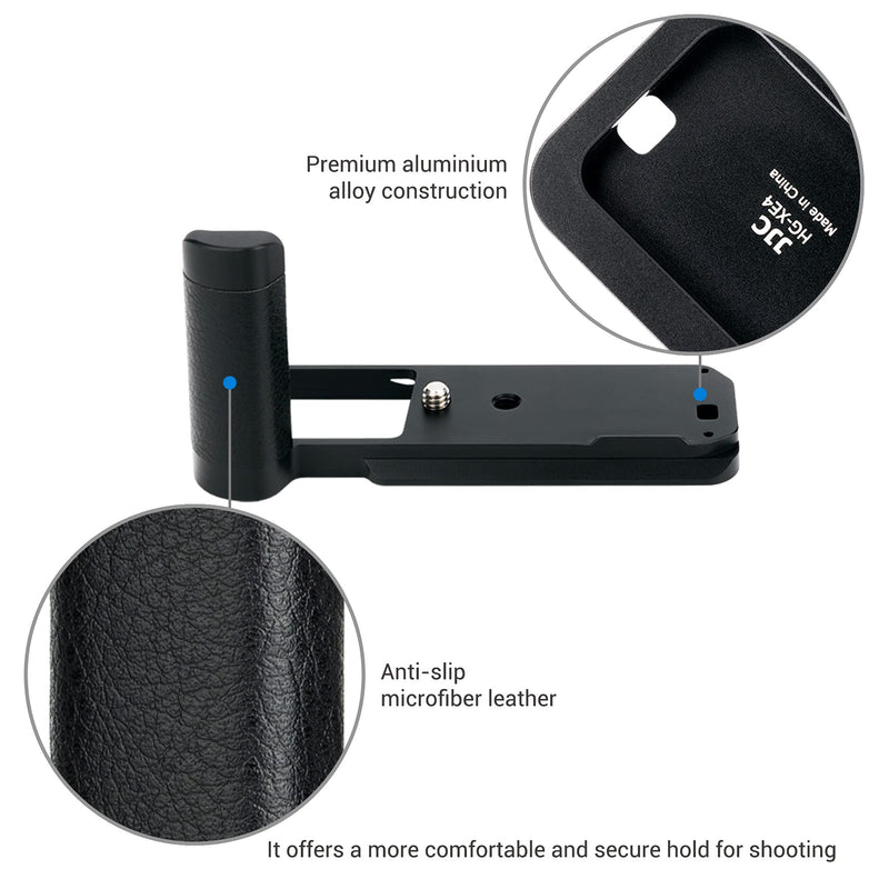 JJC MHG-XE4 Solid Metal Hand Grip Secure Handle Bracket for Fuji Fujifilm X-E4 XE4 Camera, Anti-Slip Pads Design, Arca Swiss Quick Release Plate, Extra 1/4"-20 Tripod Hole & Hand Strap Hole For Fujifilm X-E4