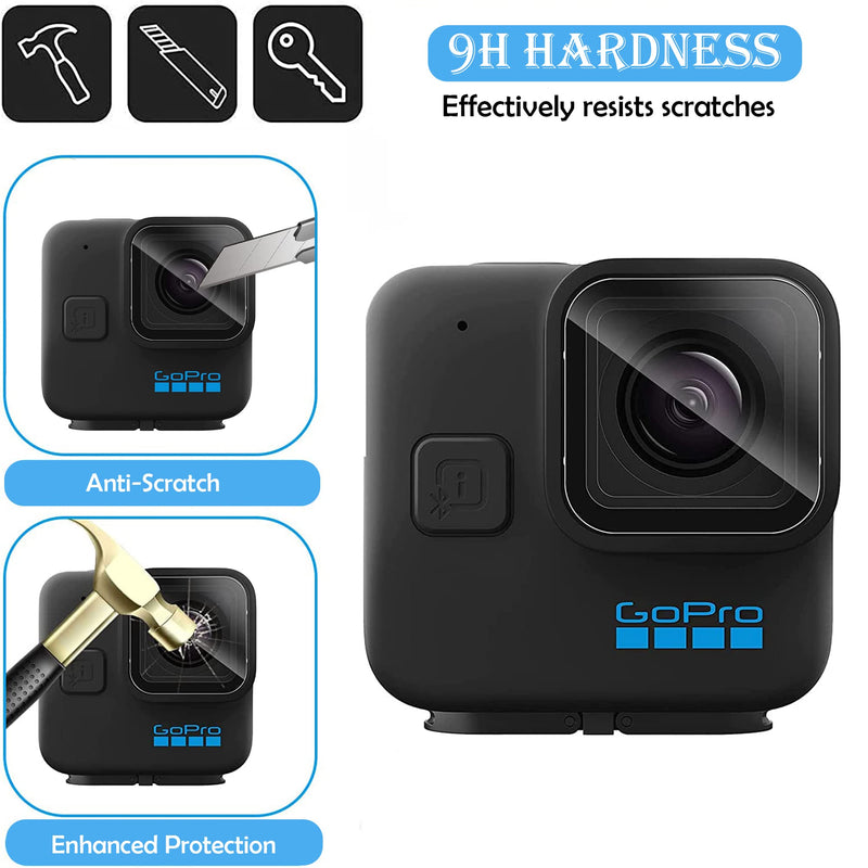 PCTC Hero11 Black Mini Screen Protector for GoPro Hero11 Black Mini, Ultra Clear 9H Hardness Tempered Glass Lens Protector + Lens cap Cover for GoPro Hero11 Black Min Action Camera [3+2 Pack]